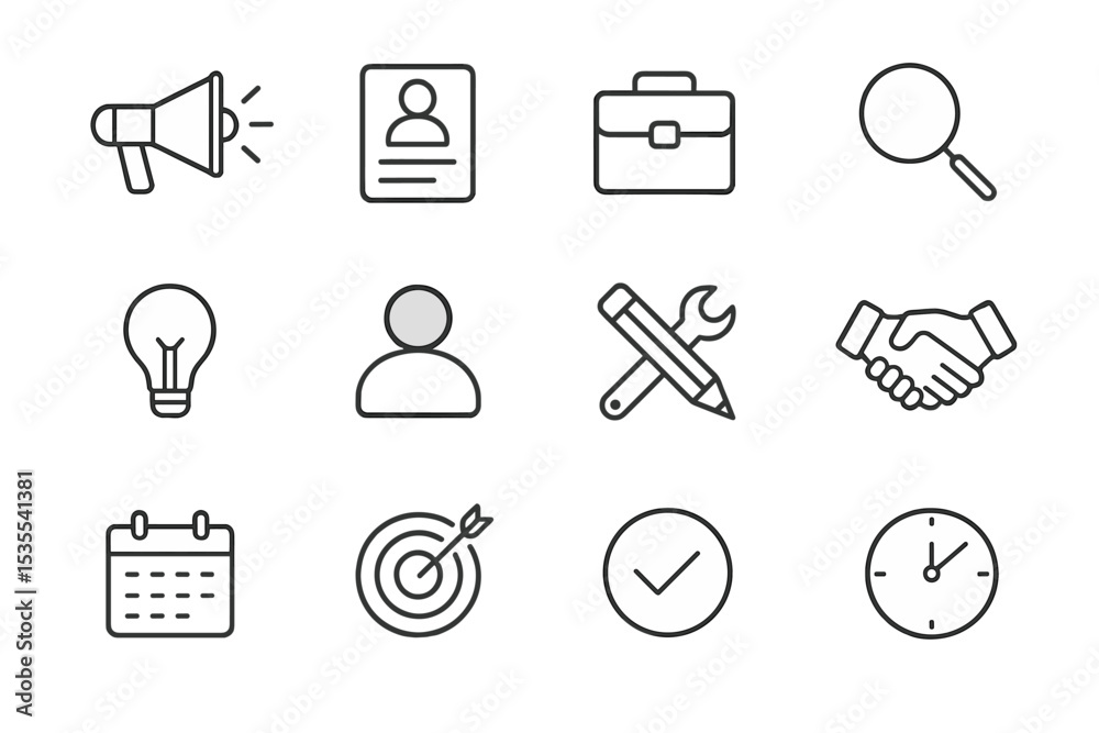 Aufkleber Collection of icons representing various professional concepts in a minimalistic design ideal for business and career development