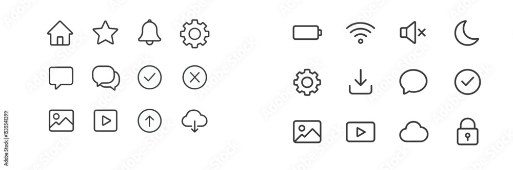 Aufkleber Collection of minimalist icons representing various applications and functions in modern digital interfaces