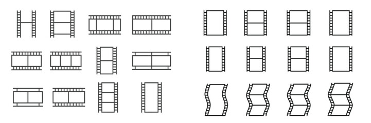 Fototapeta premium Various film strip designs showcasing different formats and orientations in a simple graphic style