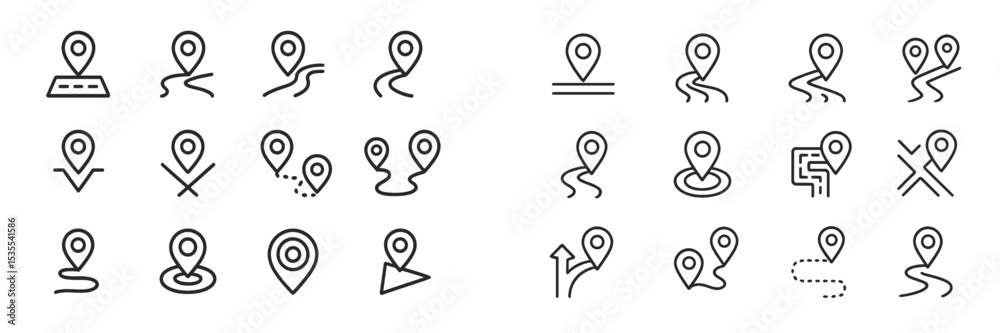 Poster Various navigation icons depicting locations, pathways, and wayfinding symbols in a minimalist design style