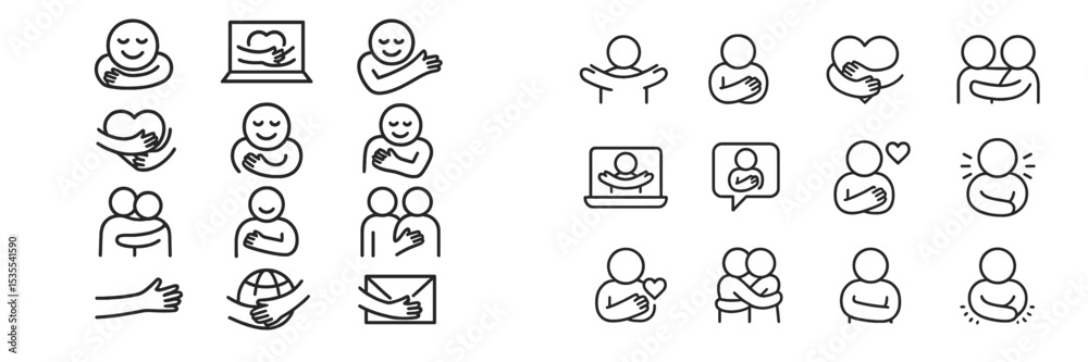 Poster variety of minimalist icons depicting embracing gestures representing care and connection
