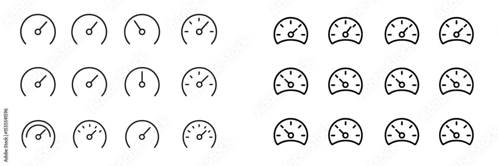 Poster Unique collection of various speedometer designs arranged in distinct rows on a clean background