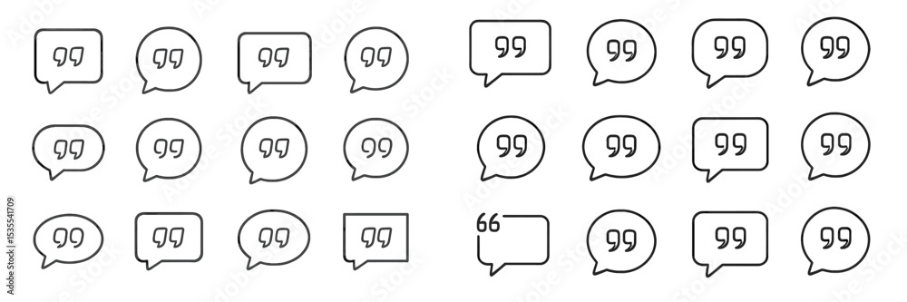 Poster Multiple quotation marks and speech bubbles arranged in a creative pattern for design inspiration and digital art projects
