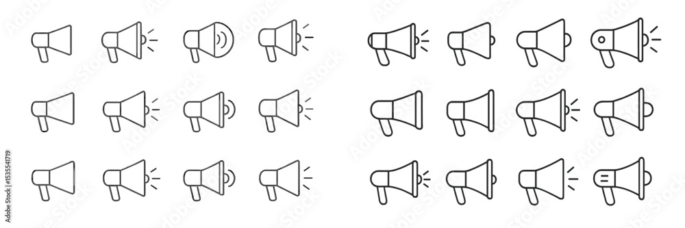 Aufkleber Various illustrations of megaphones in different styles and expressions conveying sound and communication dynamics at a public event