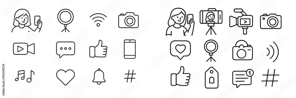 Poster digital communication icons for social media engagement and content creation in a modern context