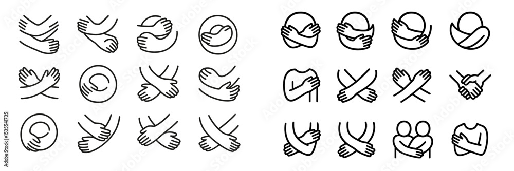 Poster collection of diverse hand illustrations representing different forms of embraces and connections am