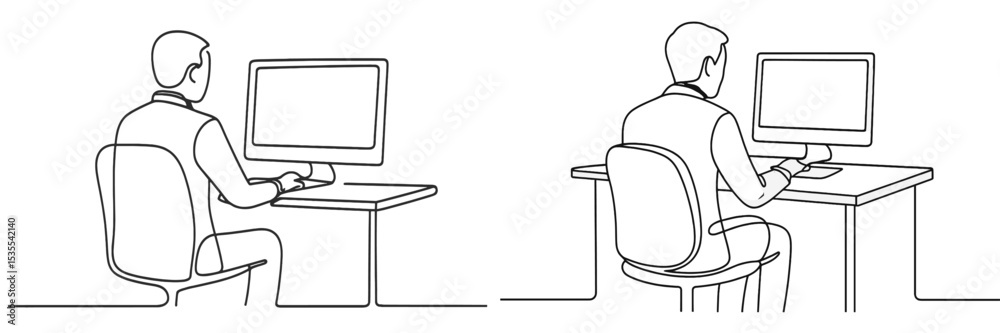 Leinwandbilder working at a desk with a computer during a typical day in a modern office environment