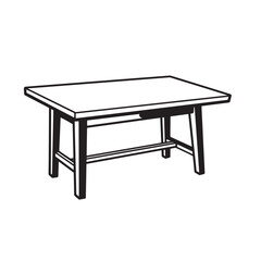 Black and white silhouette illustration featuring a detailed drawing of a rectangular table design suitable for interior design concepts