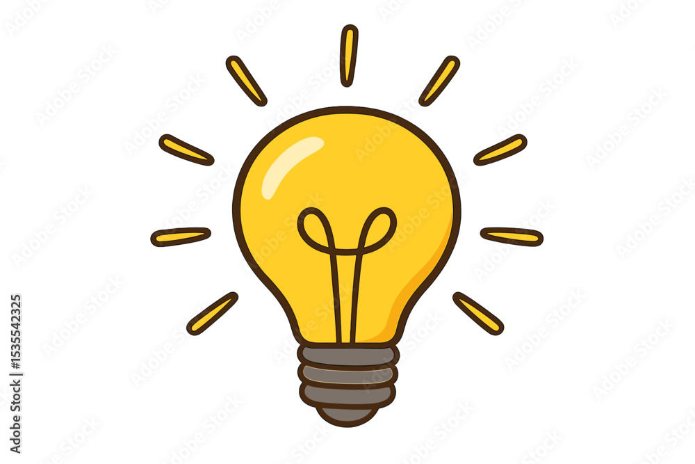 Poster bright light bulb glowing with rays around it representing innovation and ideas