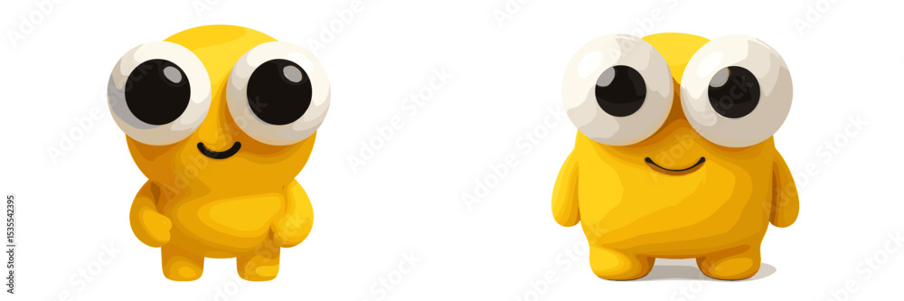 Poster Bright yellow characters with large eyes display playful expressions in a cheerful setting with a focus on cute designs