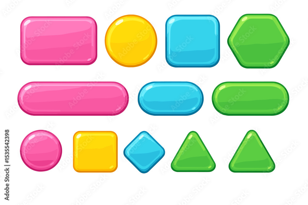 Poster colorful geometric shapes arranged on a white background to enhance visual learning for children