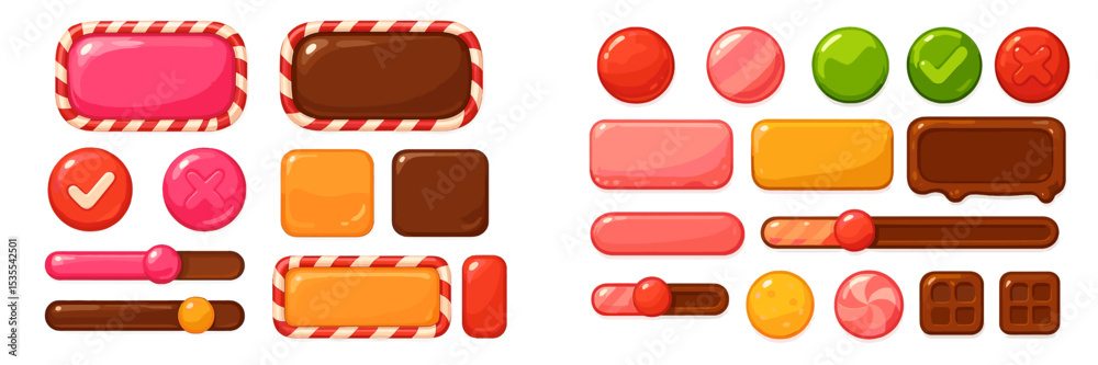 Poster Colorful candy-themed buttons and icons suitable for a game interface design
