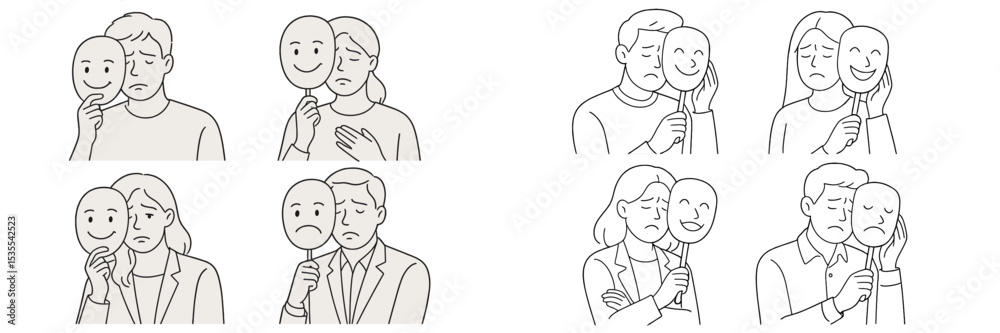 Poster emotional expressions of joy and sadness depicted through masks in interpersonal interactions