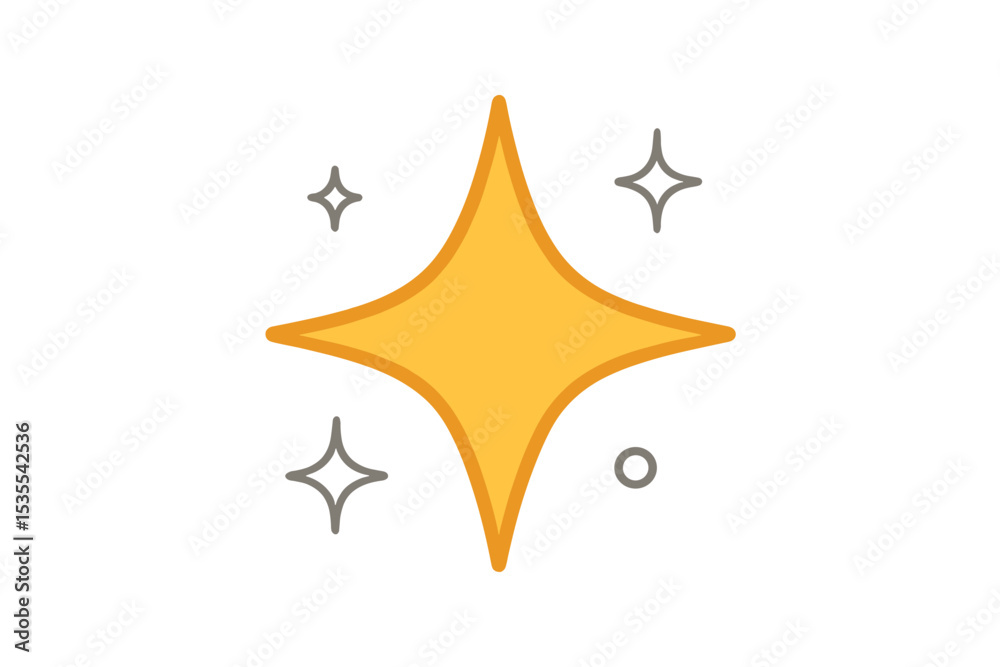 Poster bright yellow sparkling star graphic with decorative elements in a minimalistic style on a white bac