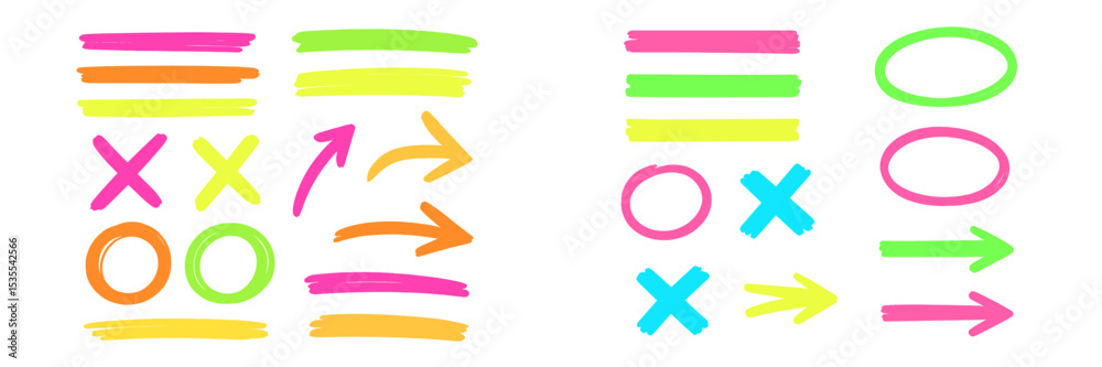 Poster Brightly colored markers create vibrant patterns and symbols on a white background in a creative design space