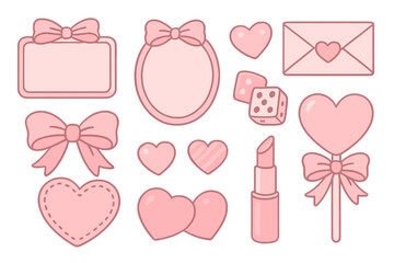 Creative pink illustrations featuring hearts, bows, and cosmetics ideal for Valentine's Day or romantic themes