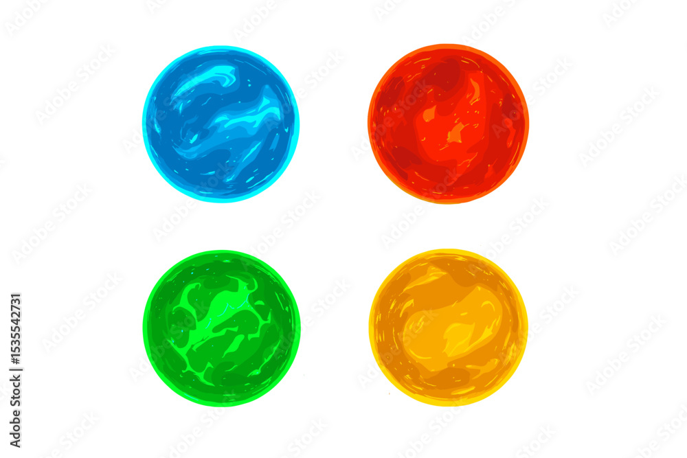 Poster Colorful circular abstract shapes representing different elements, showcasing fluid motion and vibrant colors