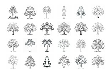 Minimalist Tree Outline Icons &ndash; Line Drawing Tree Collection for Environmental Design