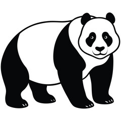 Adorable standing panda bear vector illustration in black and white design for various purposes
