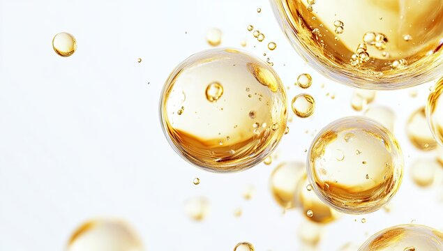 Golden liquid droplets,  bubbles in motion