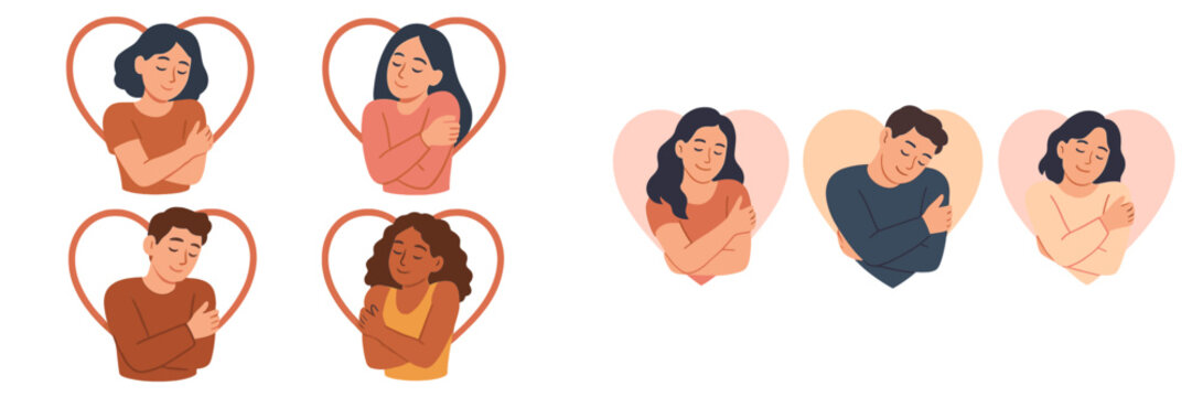 Embracing moments of self-love and connection through illustrated heart-shaped imagery in a playful and colorful design - Powered by Adobe
