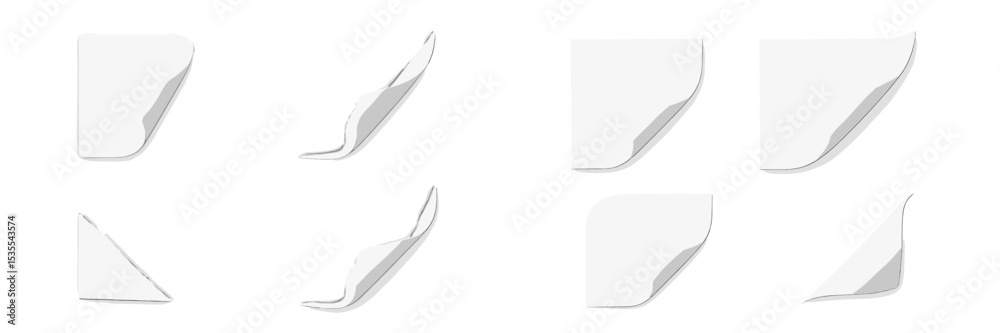 Aufkleber Smooth white paper corners slightly bent, displaying an array of orientations and styles for design applications
