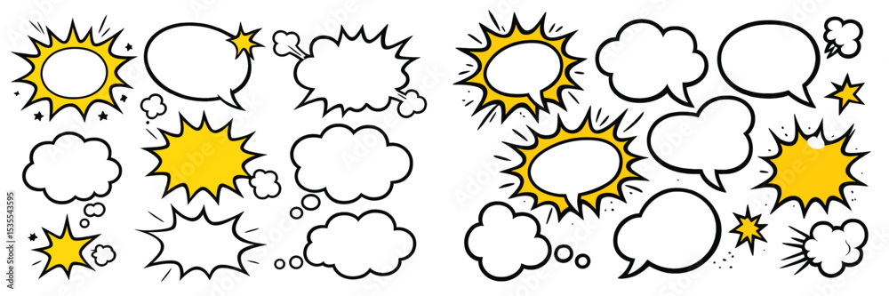 Poster colorful speech bubbles and stars illustrate dynamic conversation in creative design