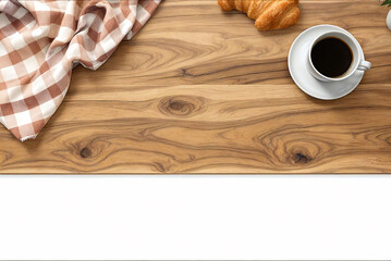 coffee and croissant on wooden table