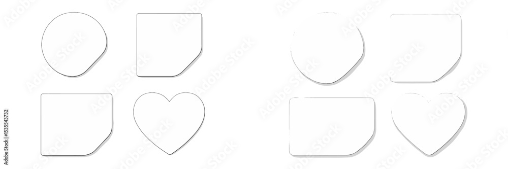Poster collection of blank sticky notes in various shapes including circle, heart, and square ready for mes