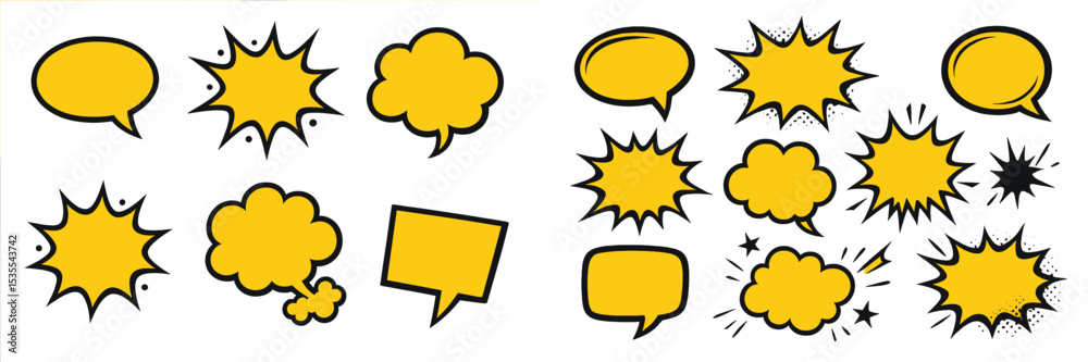 Poster Colorful speech bubbles and comic style graphics used for visual storytelling and design elements in creative projects