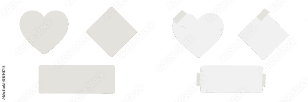 Poster Different shapes of blank stickers arranged on a white background for use in creative projects and stationery design