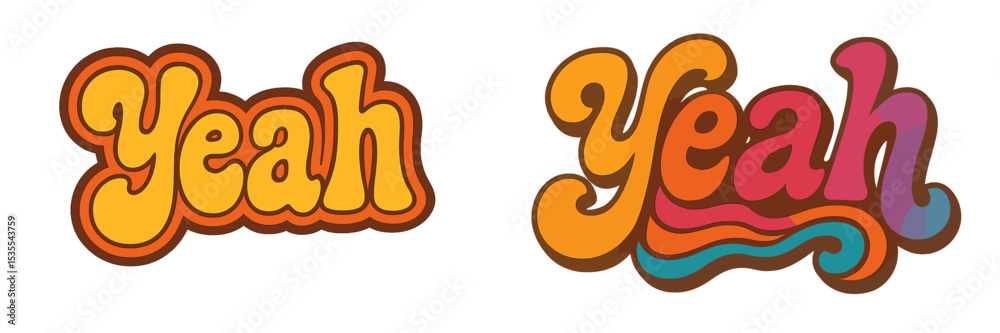 Poster stylish typography featuring the word yeah in vibrant colors and playful designs suitable for variou