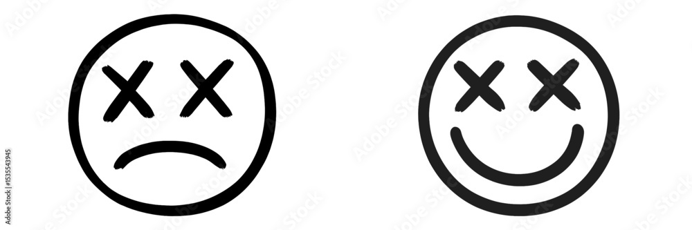 Poster contrast between sad and happy symbols expresses duality of emotions in simple design