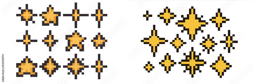 Poster bright pixelated stars and sparkles on a simple background for digital design use