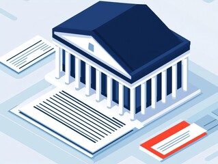 tax return with deduction and government form. Isometric illustration of tax return workflow including government form and deductions