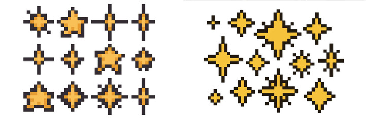 Bright pixelated stars and sparkles on a simple background for digital design use