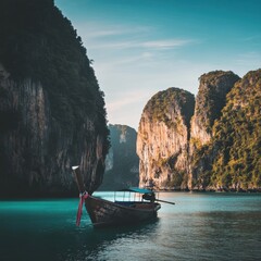 Boat in the middle of the sea in the valley