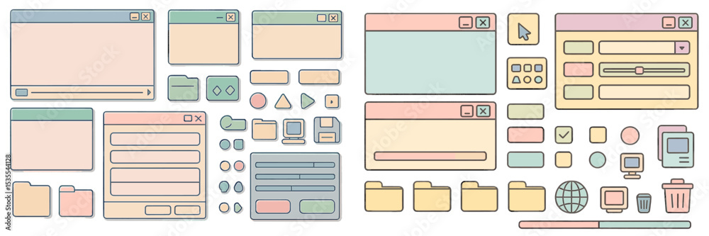 Poster Collection of pastel interface elements for web and app design in a modern digital layout