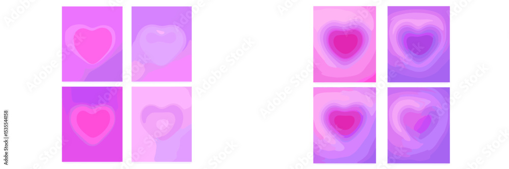 Poster colorful heart shapes in soft pastel tones create a dreamy aesthetic for digital backgrounds or patt