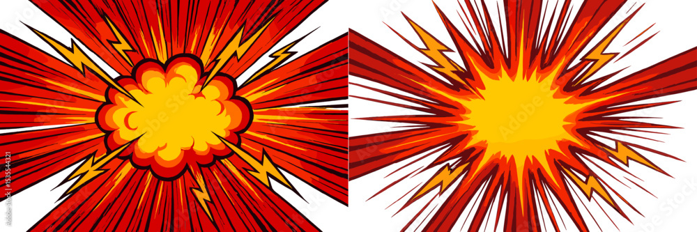 Poster dynamic explosion graphic showcasing vibrant colors and energetic design elements illustrating impac