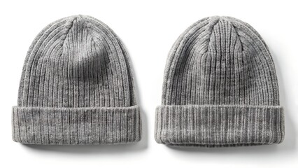 gray heather knit beanie mockup on white background