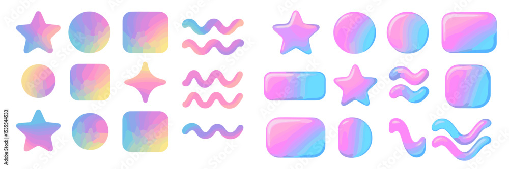Poster colorful abstract shapes and designs with a pastel gradient on a white background showcasing creativ