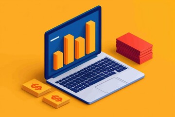 tax return and deduction with fiscal report. Isometric illustration of data pipeline fiscal report tax deduction return form