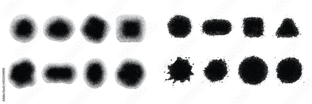 Poster black ink splatters and shapes showcase a unique artistic style, perfect for creative design project
