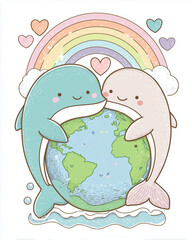 set of funny cartoon dolphins