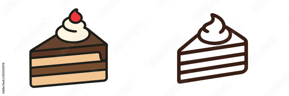Poster Different styles of cake slice illustrations showcasing chocolate dessert with cream topping and layer design
