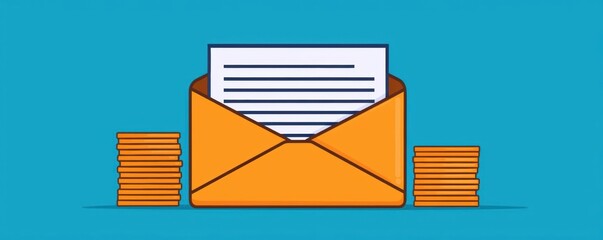 tax return with deduction and electronic filing. Digital envelope concept with tax form, deduction receipts, and e-file icon