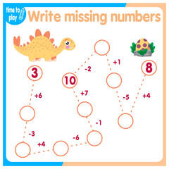 Activities for kids. Copy the path. Logical games for kids. Vector illustration. Square format book dinosaur	
