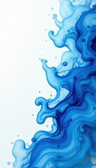 Fluid blue washes, textured paper White background , swirl, paint, scene