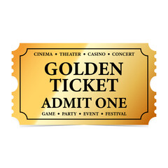 Vintage theatre tickets vector template. Vector golden tickets isolated on whithe backgound. Cinema, theater, concert, game, party, event, festival black and gold ticket.